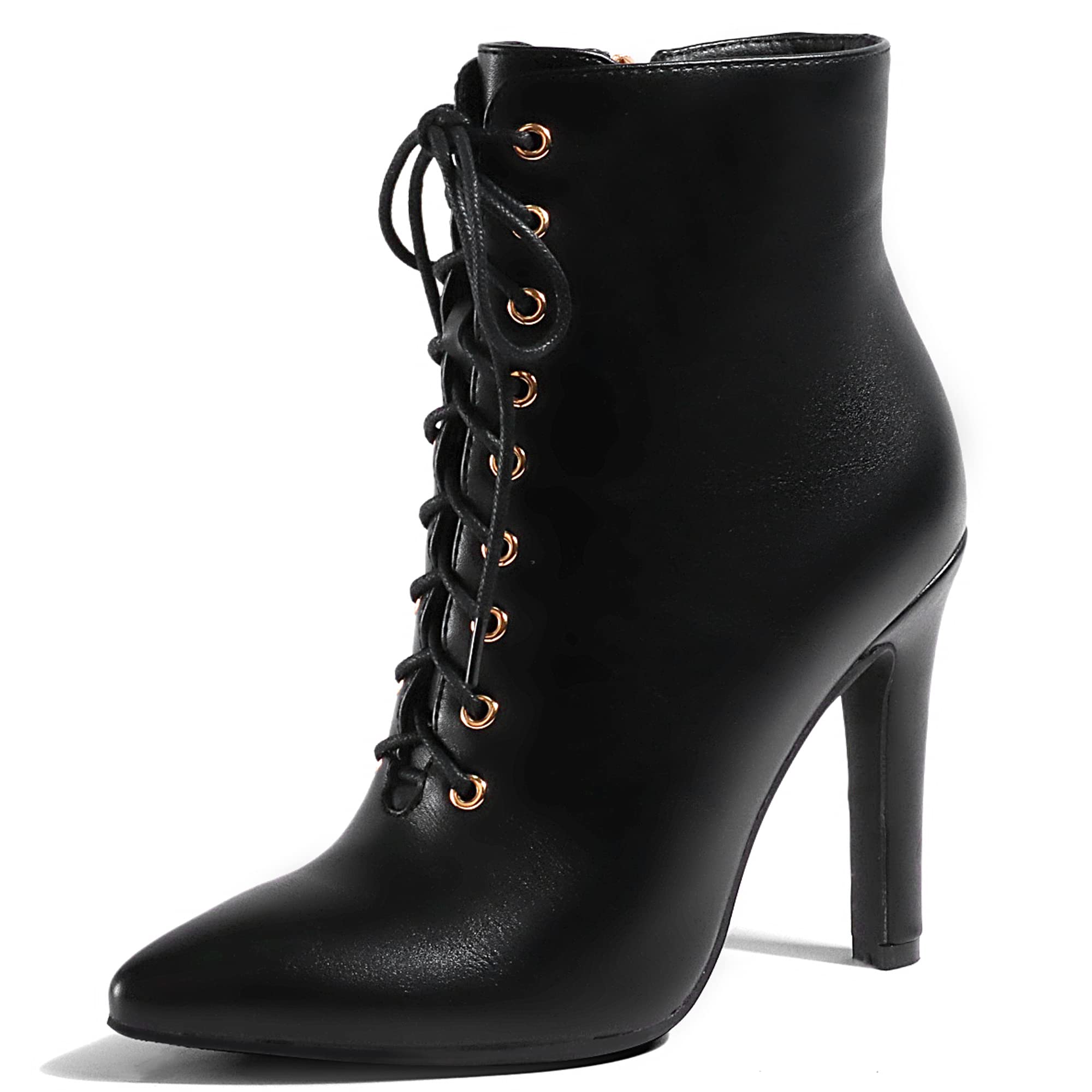 IDIFU Women's Fashion High Heel Stiletto Ankle Boots - Pointed Toe Side Zipper Lace Up Booties Dress Shoes for Women | Perfect for Party, Office & Evening Wear