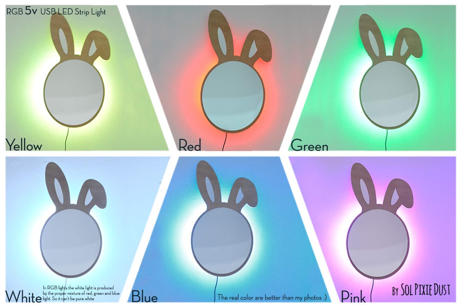 Safety Mirror with LED Light - Cloud Powder Blue Wooden Wall Decor for Nursery & Kids Room - Perfect for Nighttime Safety and Stylish Home Decor