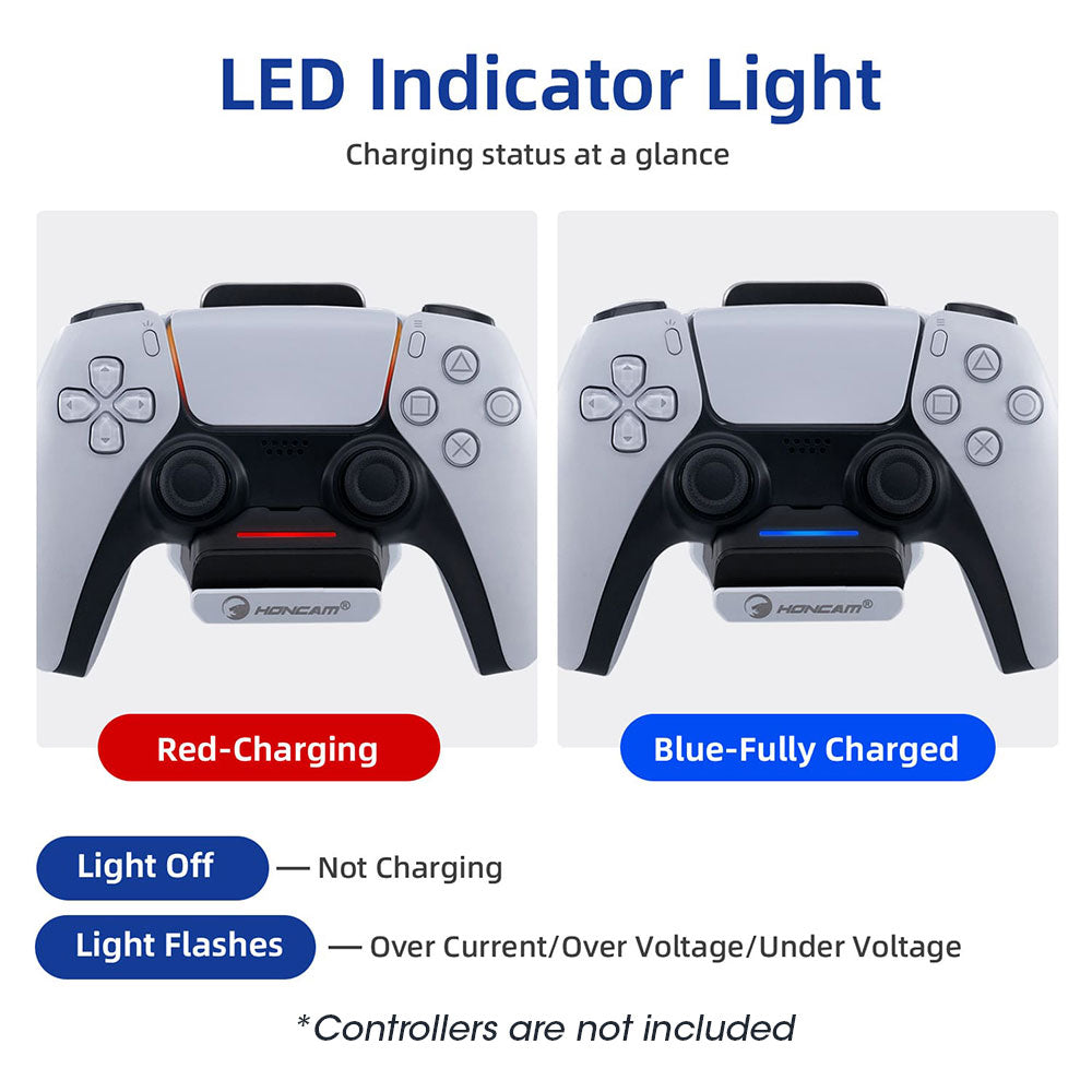 HONCAM 2 in 1 PS5 Controller Charging Stand with Headset Hanger - Compatible with PS5 Edge & DualSense Wireless Controller (HC A3729) - Perfect Gaming Setup for PS5 Accessories Organization & Charging Station