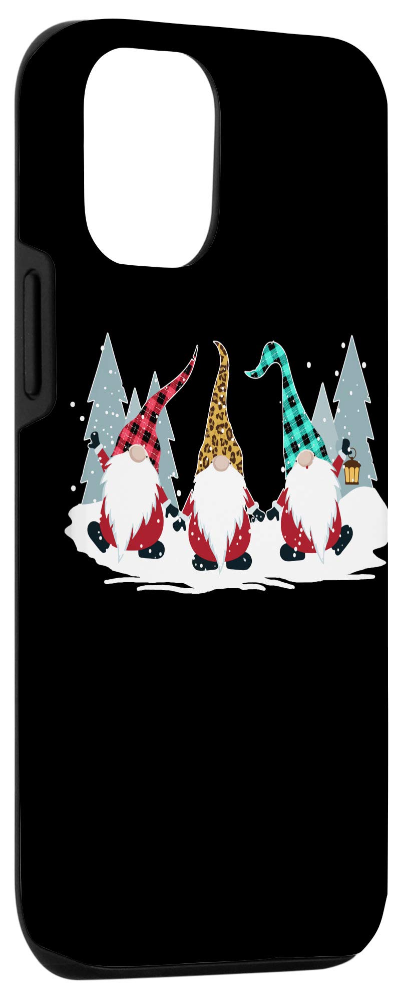 iPhone 12/12 Pro Christmas Phone Case - Festive Gnome Family Design with Buffalo Plaid & Leopard Print - Perfect Holiday Gift for Xmas & Winter Celebrations