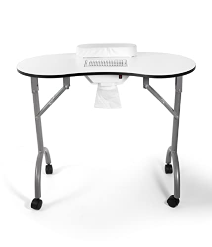 Portable Folding Nail Table with Dust Collection System - Manicure Station with Rolling Wheels, Sponge Wrist Cushion & Large Storage Drawer - Perfect for Home Salons & Professional Nail Technicians