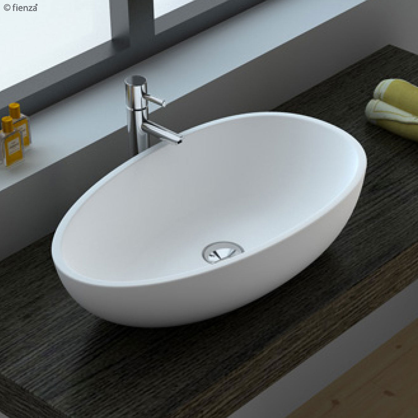 Fienza CSB61 Bahama MK11 White Matte Solid Surface Above Counter Bathroom Sink Basin - Perfect for Modern Vanities, Powder Rooms, and Guest Bathrooms