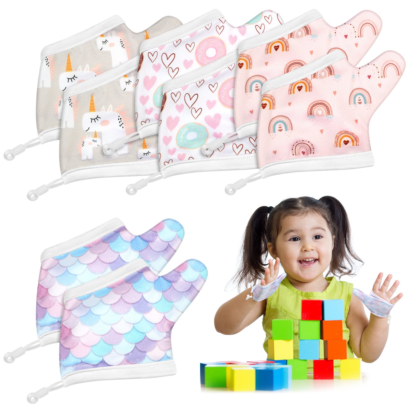 4 Pairs Thumb Sucking Stopper Gloves for Kids 3-6 Years - Breathable Finger Guards to Stop Thumb Sucking & Nail Biting - Unicorn Design for Toddlers & Babies - Perfect for Daytime & Nighttime Use