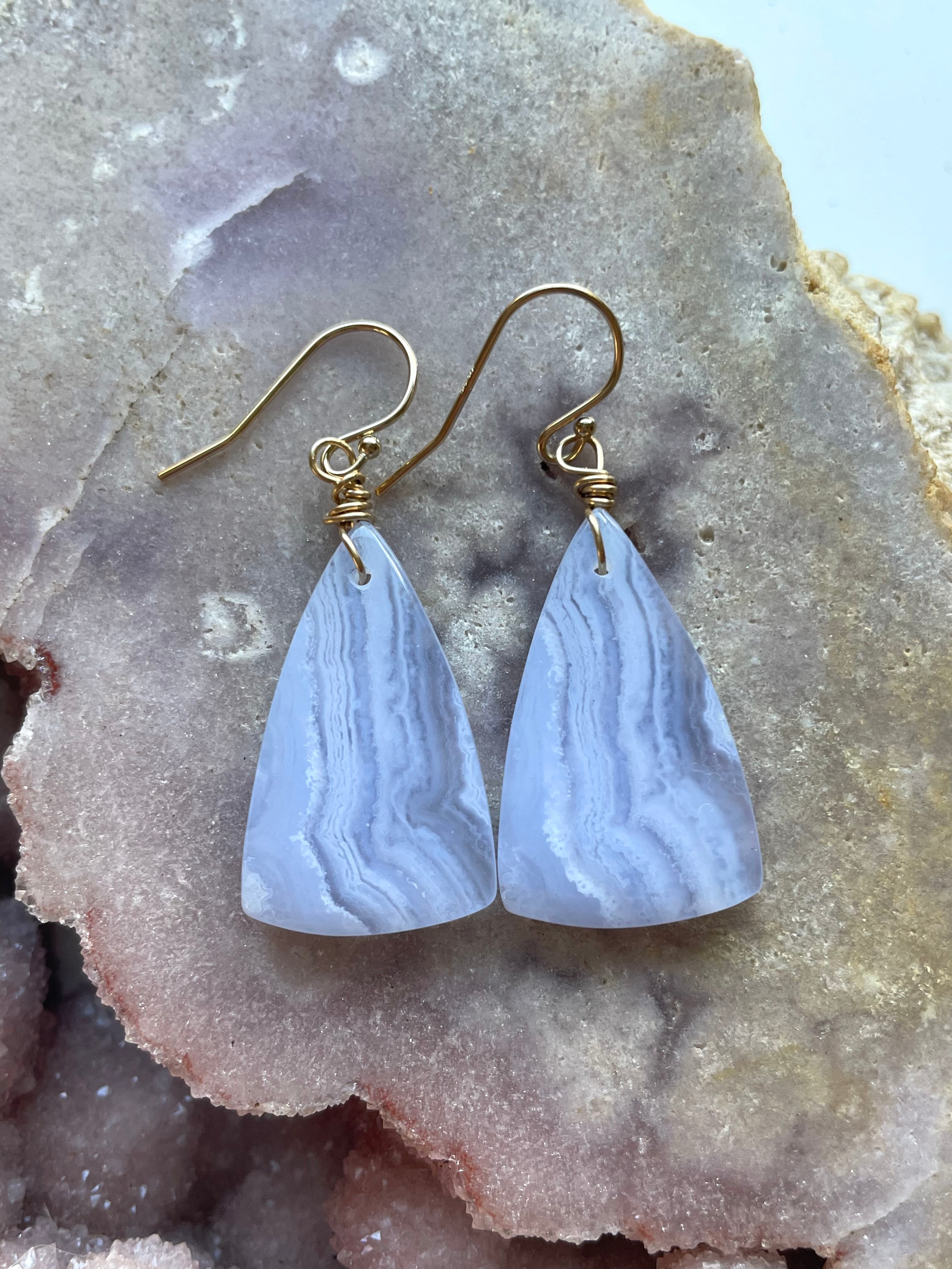 Blue Lace Agate Earrings - 14K Gold Filled Dangle Earrings for Women | Boho Chic Jewelry for Everyday Wear & Special Occasions