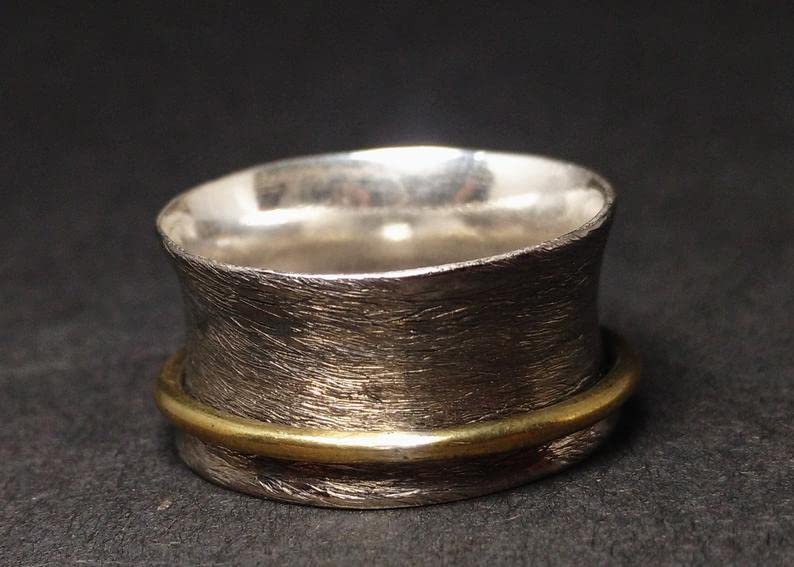Spinner Ring for Anxiety Relief - 925 Sterling Silver Fidget Ring for Meditation & Stress Relief - Handmade Hammered Worry Ring for Adults - Perfect for ADHD, Anxiety & Focus