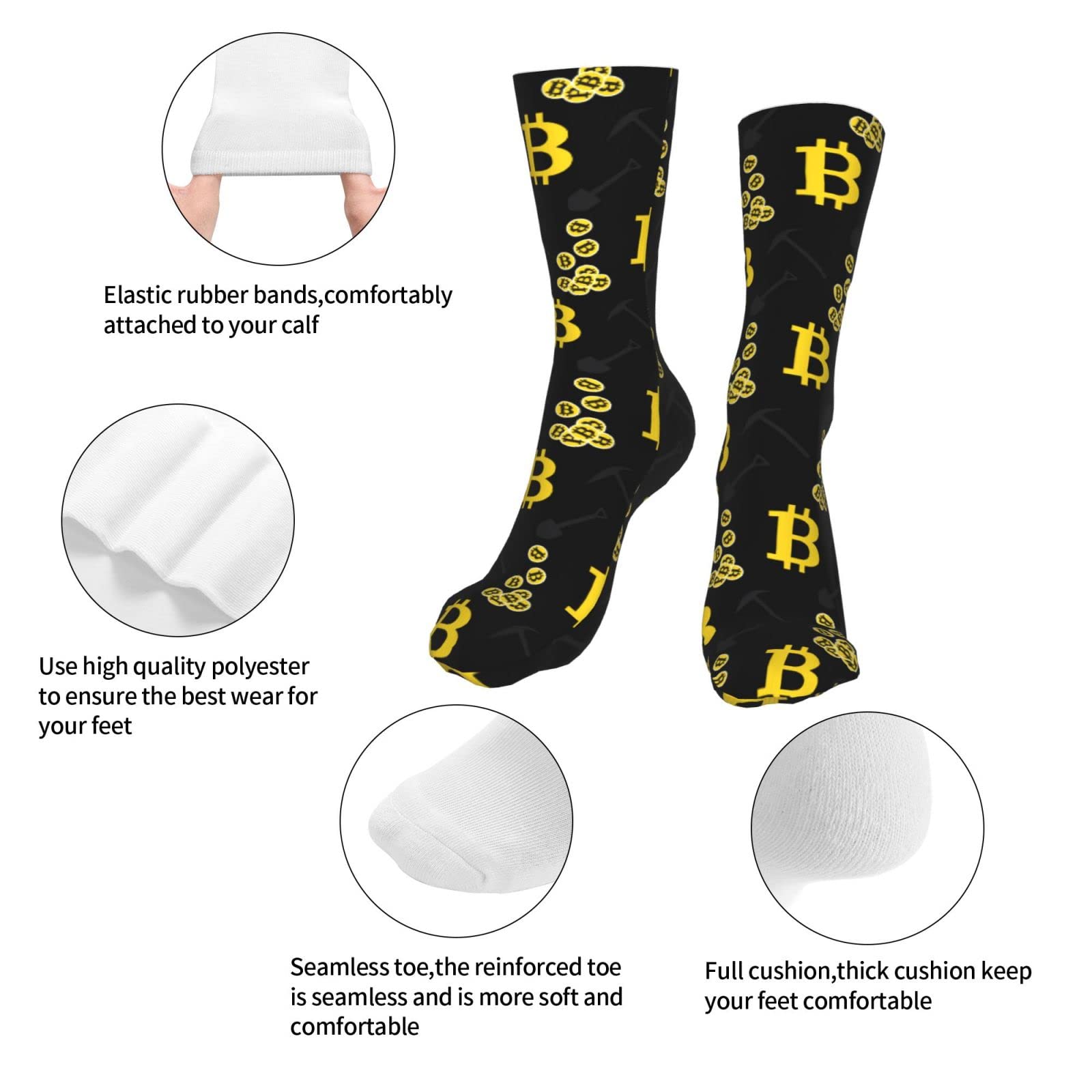 Bitcoin Crypto Socks for Men & Women - Breathable Non-Slip Quick-Dry Crew Socks (White, One Size) - Perfect for Trading, Gifts & Crypto Enthusiasts