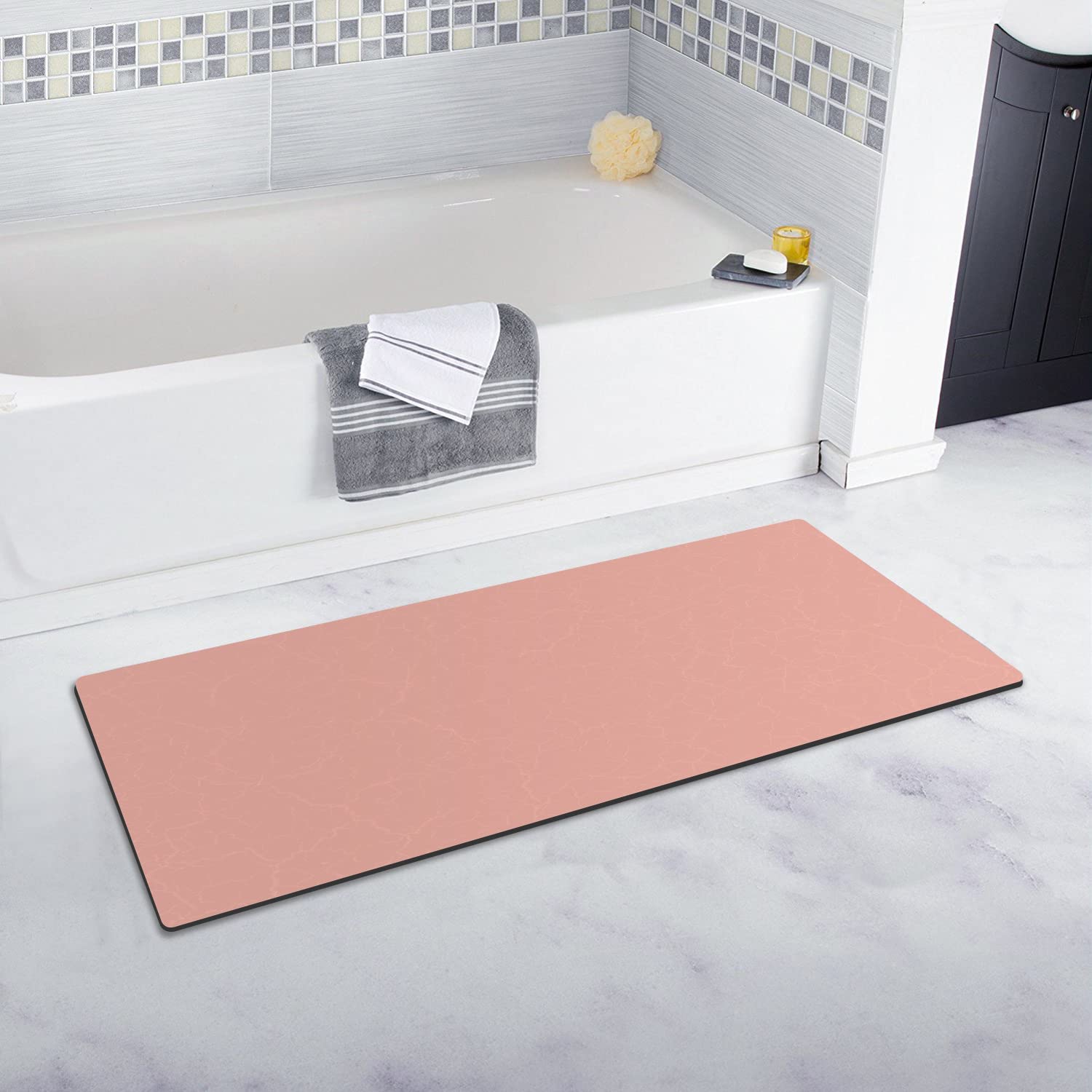 Ultra Thin Bathroom Runner Rugs - Non-Slip Waterproof Bath Mat for Entryway, Machine Washable Absorbent Soft Floor Rug - Perfect for Bathroom, Kitchen, Laundry Room & Entryway (Pink)