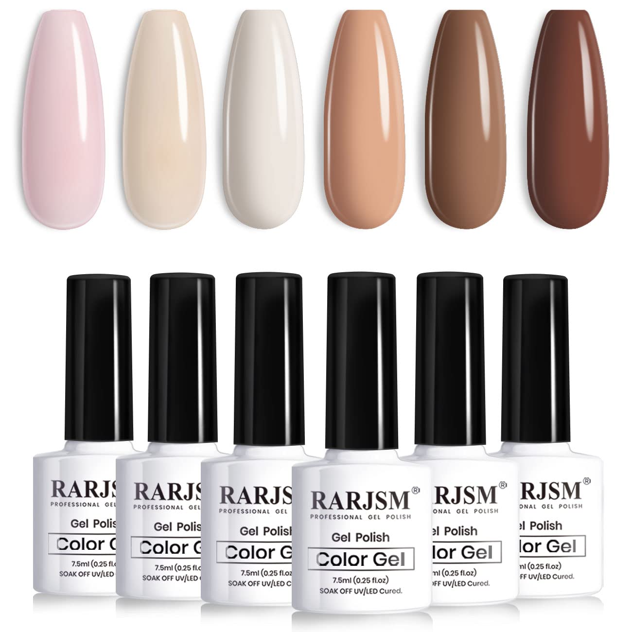 Nude Gel Nail Polish Set - 6 Skin Tone Colors (7.5ml) | Clear Pink, Coffee, Brown & Beige | Soak Off UV/LED Gel Polish for Fall Winter Manicures | DIY French Tip Nail Art at Home | Perfect for Professional Salon & Home Use