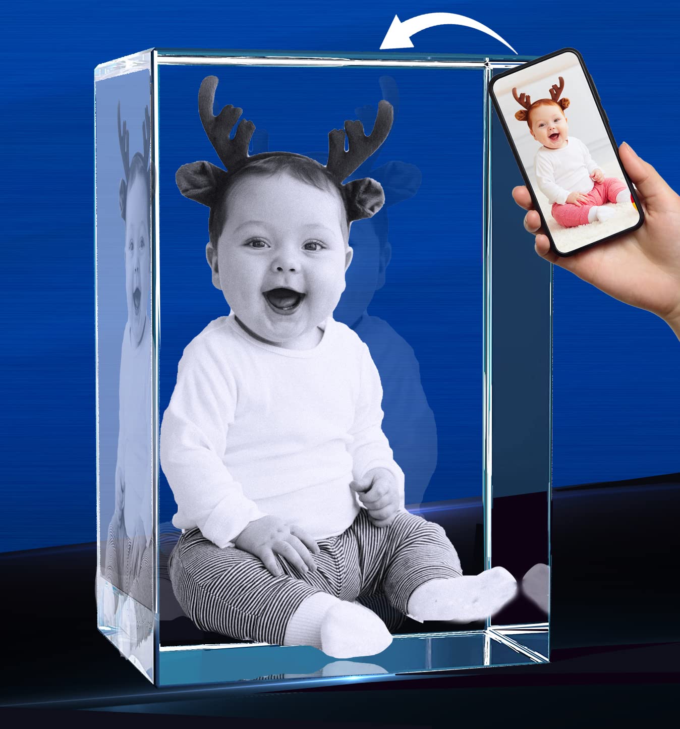 Ambesonne Personalized Crystal Photo Cube with LED Stand - Custom Acrylic Laser Night Lamp, 7 Color Changing Touch Base Picture Frame - Modern Tabletop Decor for Bedroom, Office, Gift Idea - Small Size