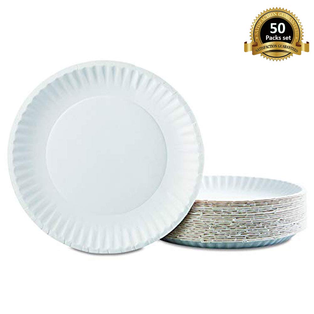 Lependor 50 Pack 7-Inch White Disposable Paper Plates - Eco-Friendly Dinnerware for Parties, Picnics & Everyday Use