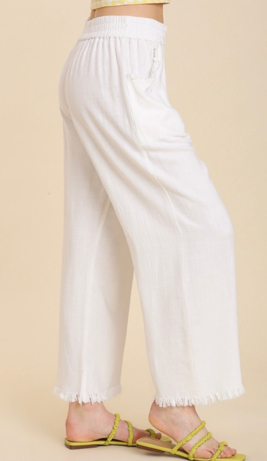 Villa Freyed Linen Pants for Women - Soft Breathable Off White Wide Leg Trousers | Casual Summer Beach Wear & Boho Chic Outfits