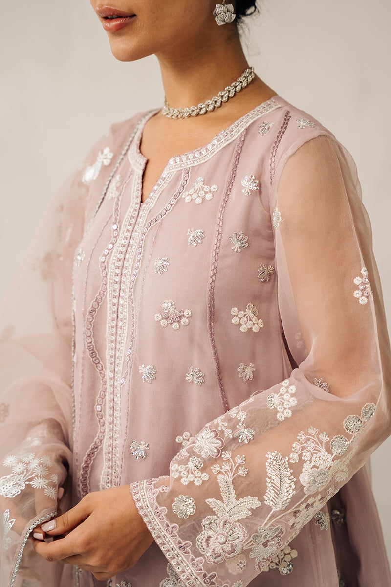 MAUVE SOMBER 4-Piece Embroidered Organza Suit Set for Women - Elegant Pakistani Formal Wear for Weddings, Parties & Special Occasions