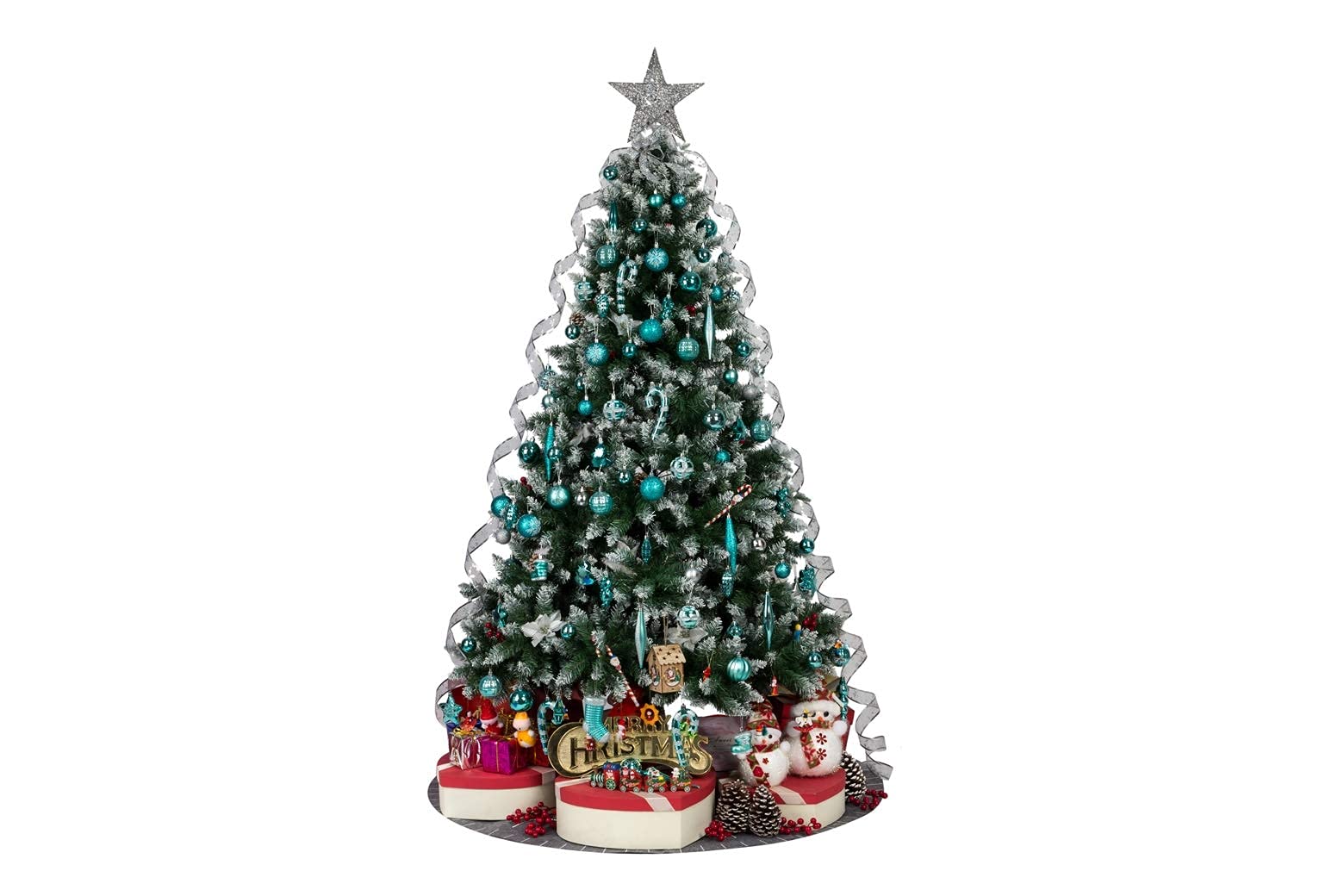 54-Piece Assorted Christmas Ornaments Set - Turquoise Blue Tree Decorations with Gift Box | Holiday Home Decor, Xmas Party & Festive Gift Idea
