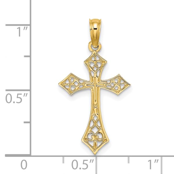 14K Solid Yellow Gold Antique Filigree Holy Cross Pendant Necklace - Religious Jewelry for Women, Jesus Christ Charm, Catholic & Christian Gifts - Perfect for Baptism, First Communion, Confirmation & Daily Wear