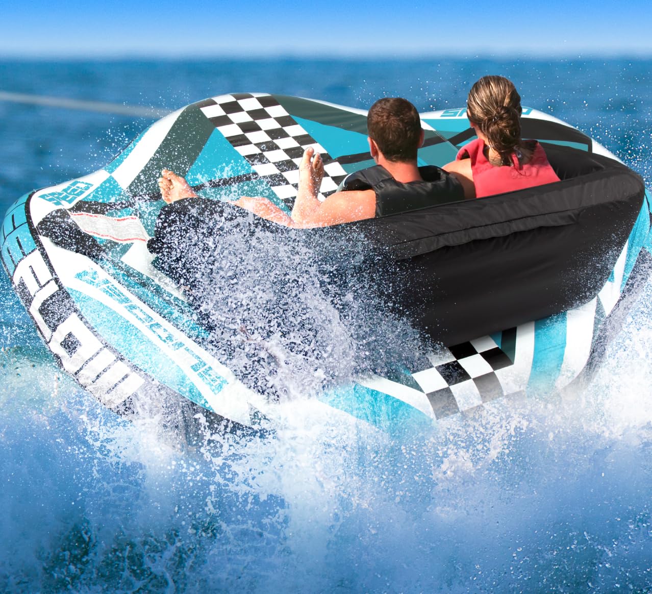 SereneLife Heavy-Duty Inflatable Towable Booster Tube for Water Sports - Durable PVC Bladder with Foam Seats & Handles, Perfect for Lake, River, and Beach Boating Fun