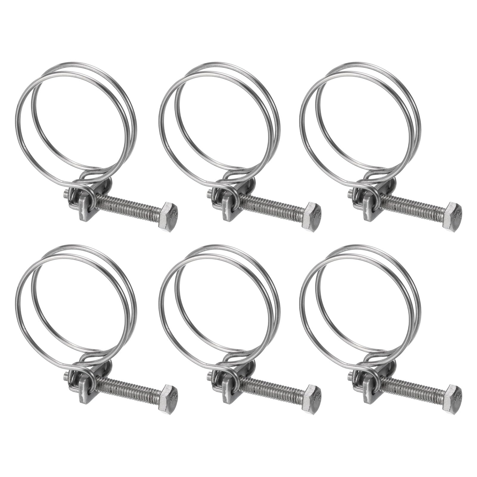 uxcell 6Pcs Stainless Steel Adjustable Double Wire Hose Clamps 36-40mm with M6 Bolt - for Dust Collection, Pump, Pipe & Automotive Hoses - Perfect for Home Workshop, Plumbing & Industrial Applications