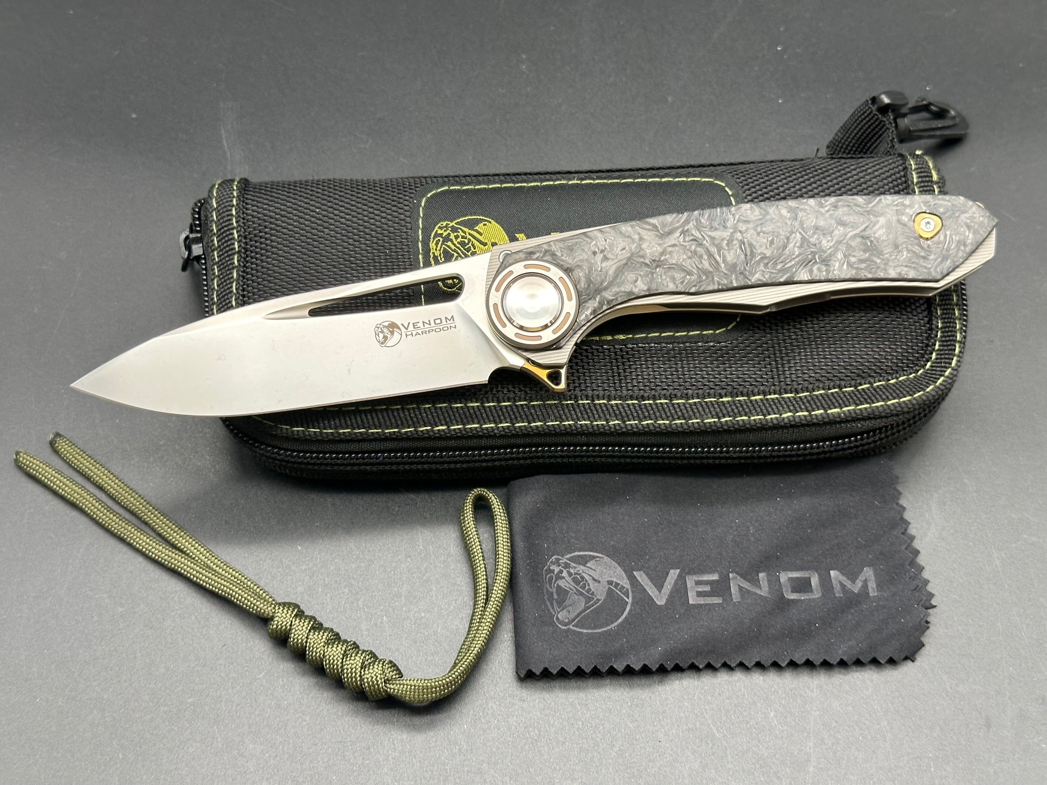 Kevin John Harpoon Titanium & Carbon Fiber Handle Folding Knife with M390 Steel Blade - EDC, Outdoor Camping, Survival Gear