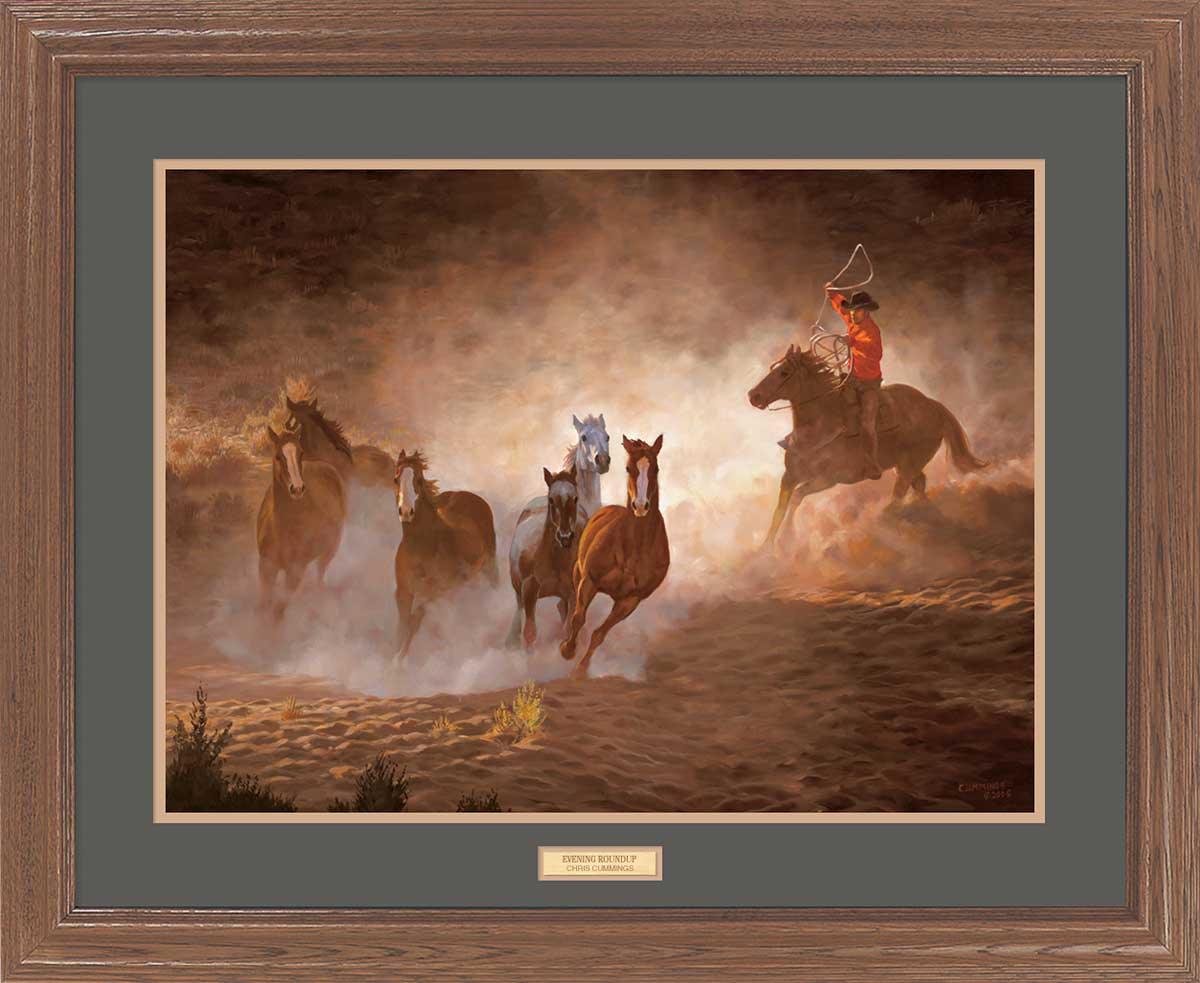 GNA Premium Print Horse Roundup Evening Artwork - Western Decor for Home, Office & Ranch Wall Art