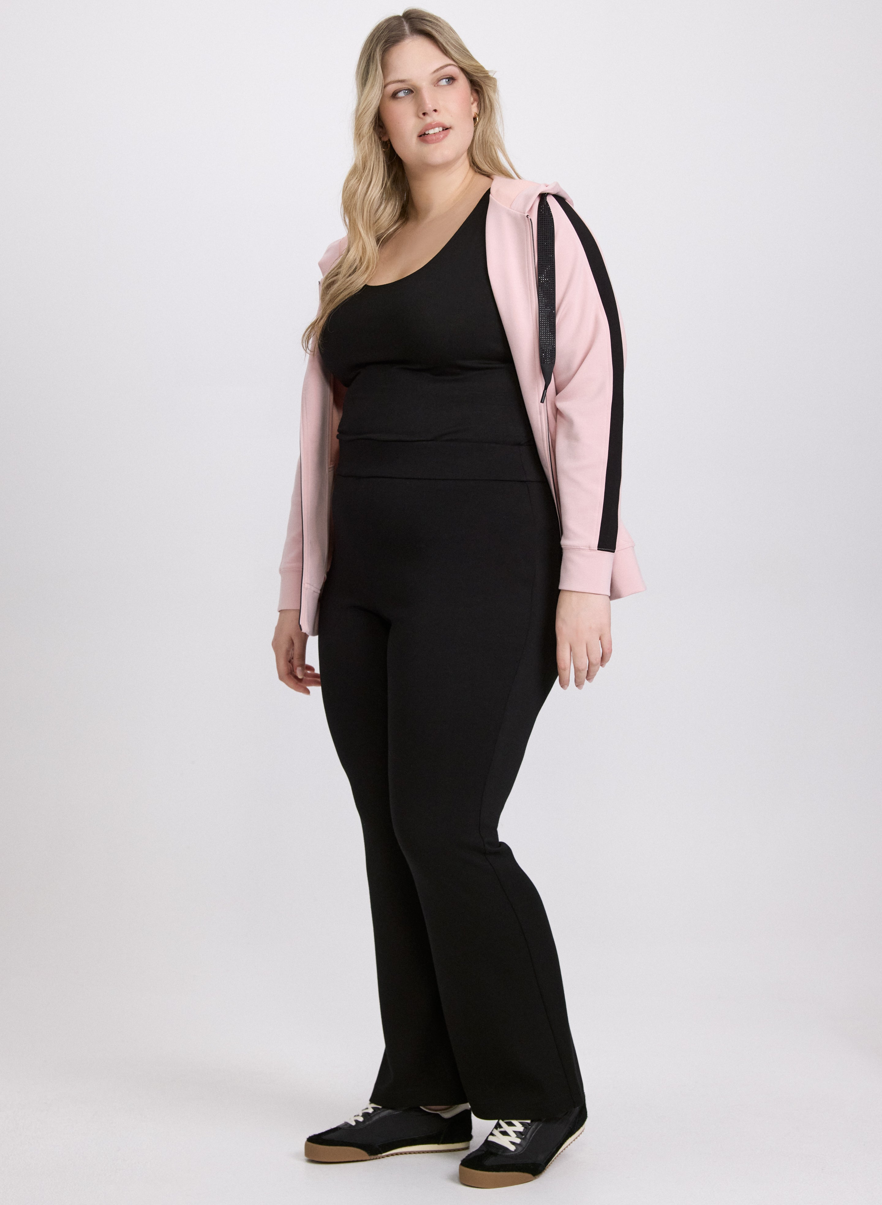 High Waist Flare Leg Scuba Pants for Women - Stretchy Yoga Pants with Pockets - Trendy Workout & Lounge Pants for Yoga, Gym, Running & Casual Wear
