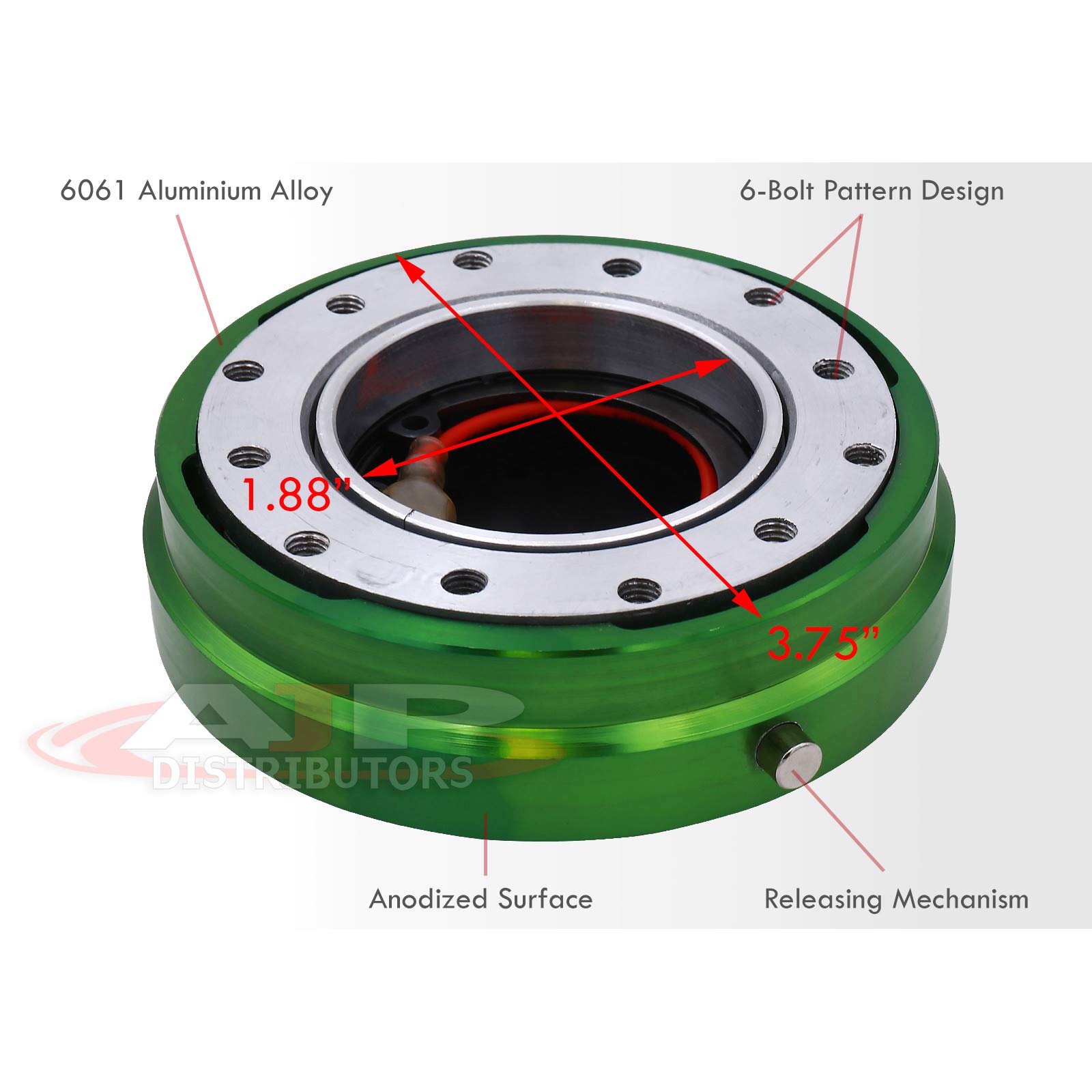 Universal JDM VIP USDM KDM DTM Euro 6-Bolt Quick Release Steering Wheel Adapter Hub Kit - Slim Aluminum Detachable Snap-Off Boss for Aftermarket Wheels (Green) - Perfect for Car Racing, Drifting & Custom Builds