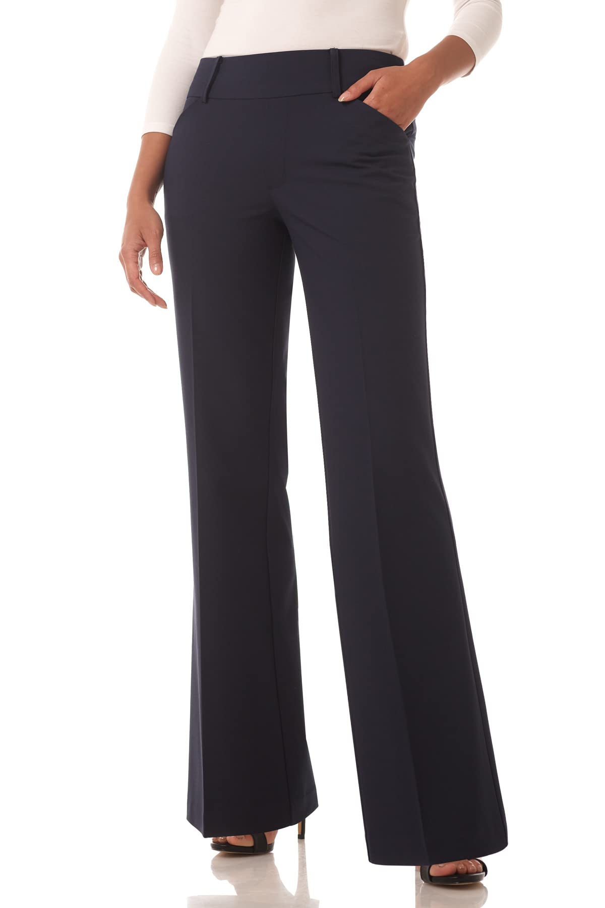 Rekucci Women's Stretchy Wide Leg Pull-On Pants - Comfortable Office to Dinner Casual Trousers for Work, Travel & Everyday Wear