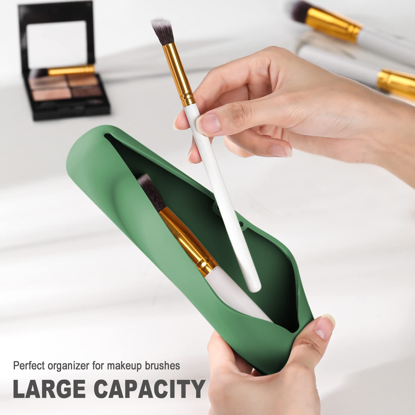 FVION Silicone Travel Makeup Brush Holder with Magnetic Closure - Portable Makeup Brush Organizer Pouch Case for On-the-Go Beauty (Green) | Perfect for Travel, Gym & Daily Cosmetics Storage