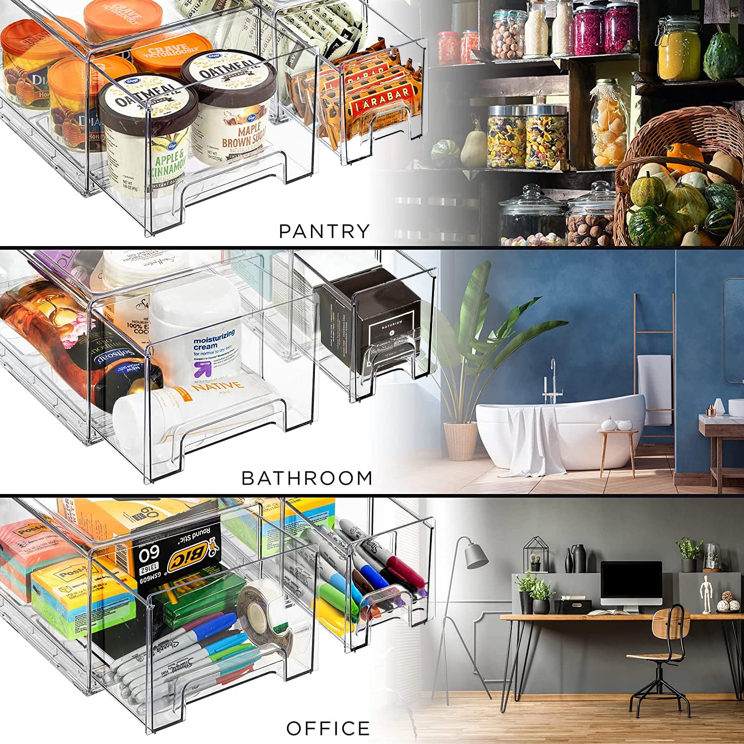 Sorbus Large Clear Stackable Storage Drawers – 2-Pack Plastic Organizer Bins with Handles for Closet, Pantry, Office & Home Organization – Deep Stackable Drawers for Clothes, Toys, Books & More