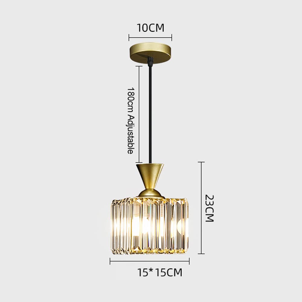 1-Light Square Crystal Pendant Light Fixture - Gold/Black Finish Mini Ceiling Light for Kitchen, Bedroom, Dining Room & Bar - Modern Hanging Lighting for Home Decor & Commercial Spaces