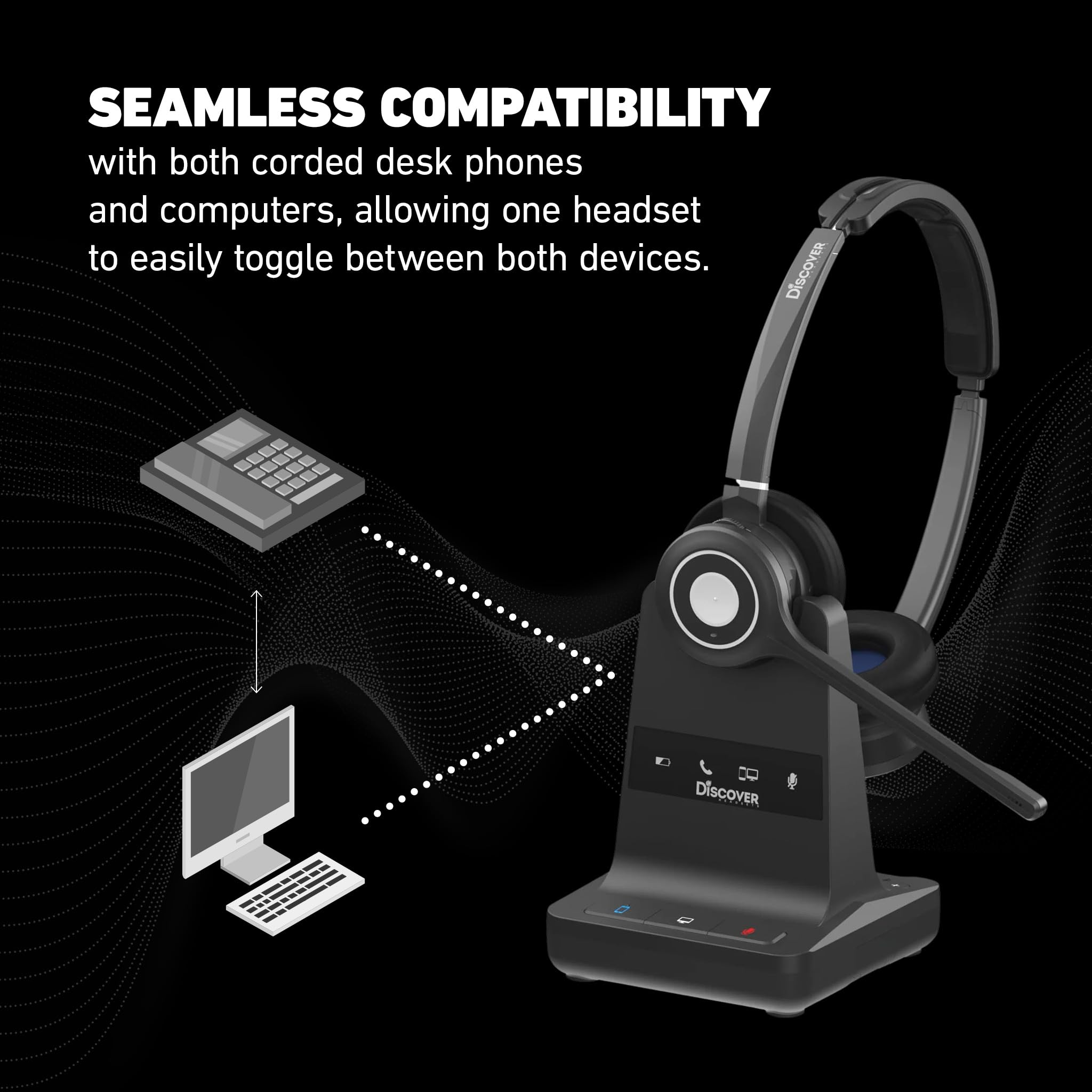 Discover Adapt 30 Wireless DECT Headset with Noise-Canceling Mic | Comfortable Computer & Office Phone Headset | Interchangeable Headband Design | Perfect for Call Centers, Remote Work & Business Communications