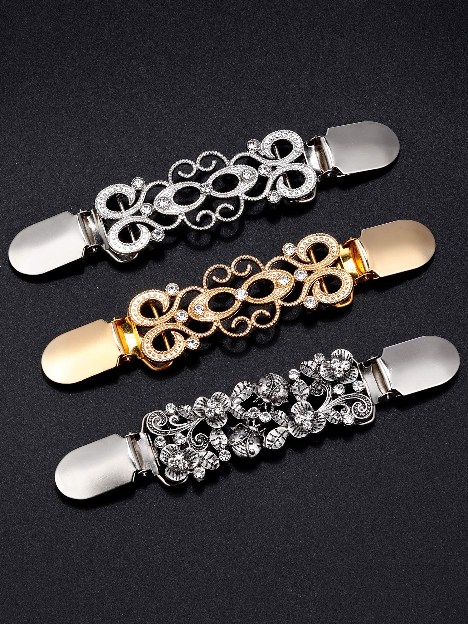Vintage Shirt Dress Clips - 3 Pcs Sweater Shawl Clips, Cardigan Brooches for Women | 3 Elegant Styles | Perfect for Cardigans, Shawls, Dresses & Layered Outfits