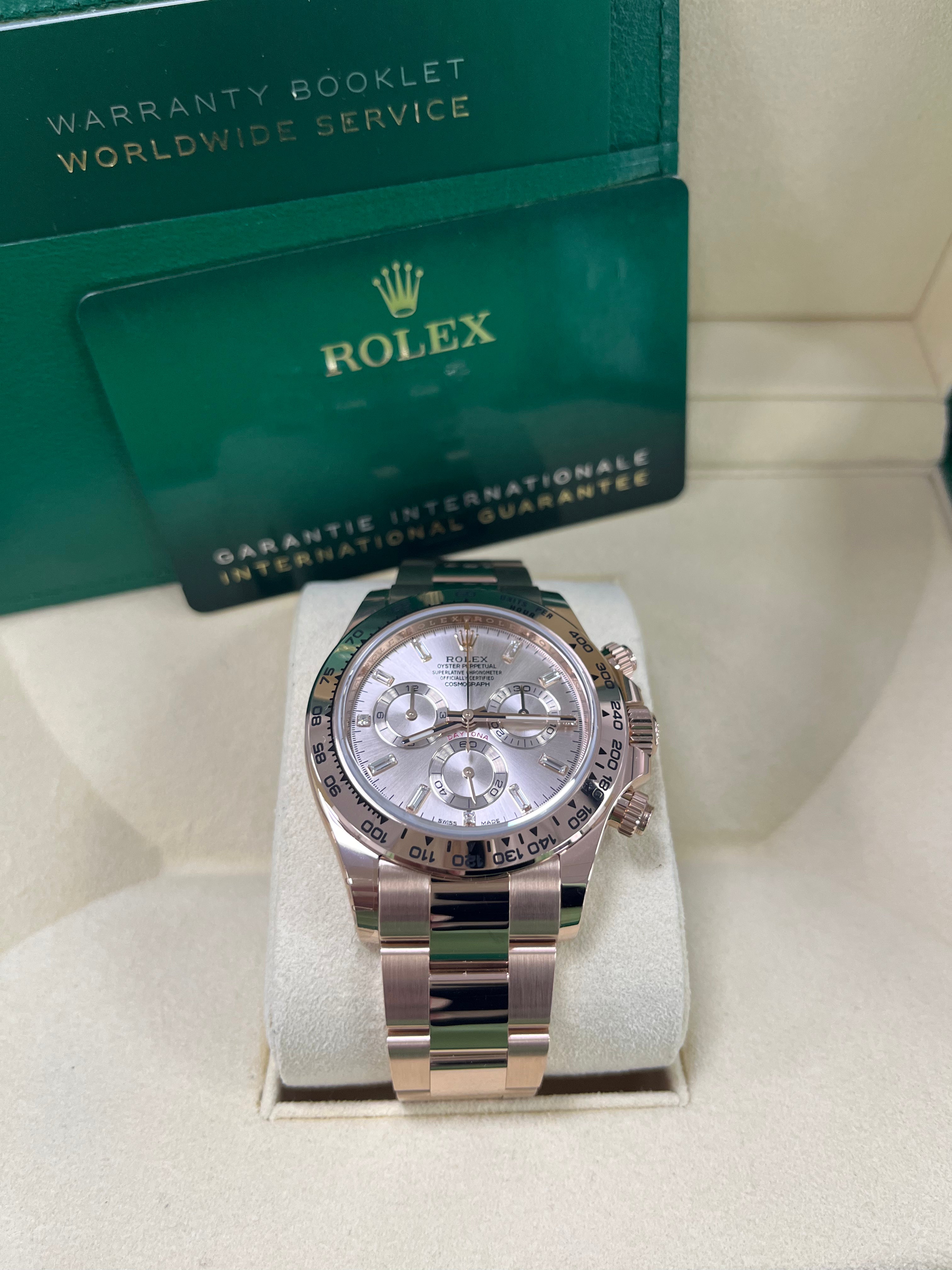 Rolex Daytona 116505 40mm Everose Gold Rose Diamond Baguette Watch with Oyster Bracelet - Luxury Men's Timepiece for Business, Gala & Special Occasions