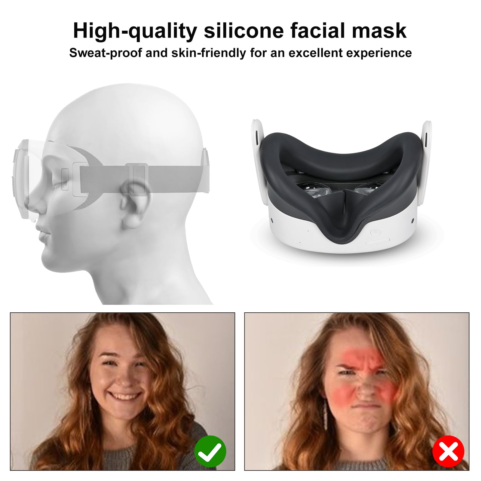 Meta Quest 3S VR Headset Silicone Face Cover - Sweatproof & Lightproof Eye Pad Cushion Accessory (Black) - Perfect for Gaming, Fitness VR & Extended Play Sessions