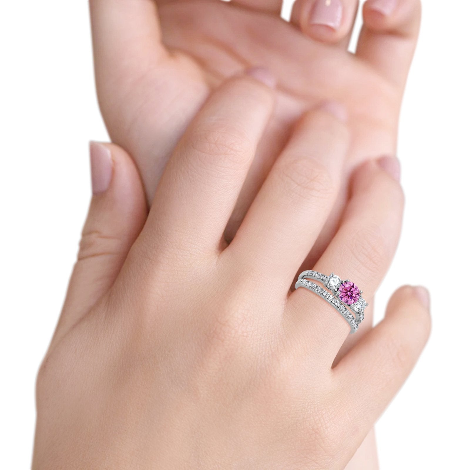 3 Stone Wedding Bridal Ring Set - 925 Sterling Silver Cubic Zirconia Engagement Rings for Women - Perfect for Proposals, Anniversaries & Special Occasions