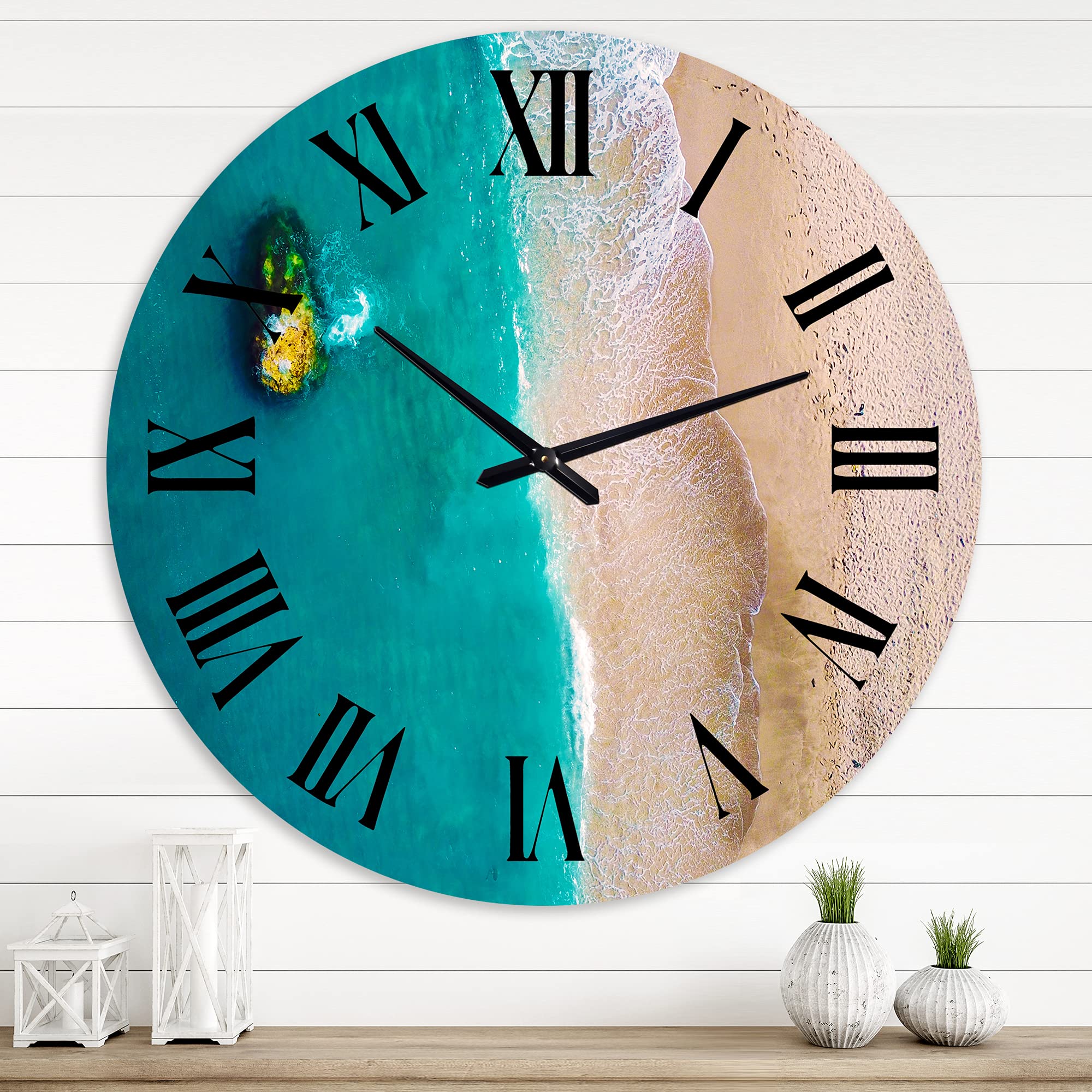 Large Traditional Wall Clock - Aerial View of Idyllic Blue Ocean Beach - Perfect for Kitchen, Living Room & Office Decor | Silent Non-Ticking | 12 Inch Round Wall Clock for Home & Office Spaces