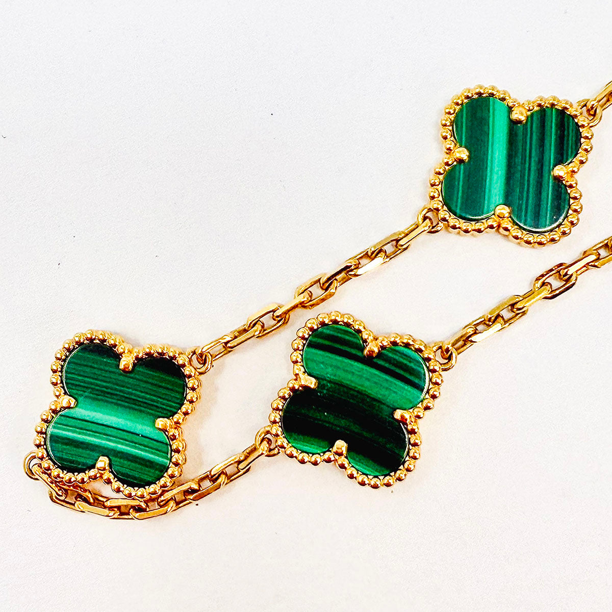 Van Cleef & Arpels Vintage Alhambra 5 Motifs Malachite Bracelet - Luxury 18K Gold Jewelry for Women, Elegant Green Stone Gift for Anniversary & Special Occasions