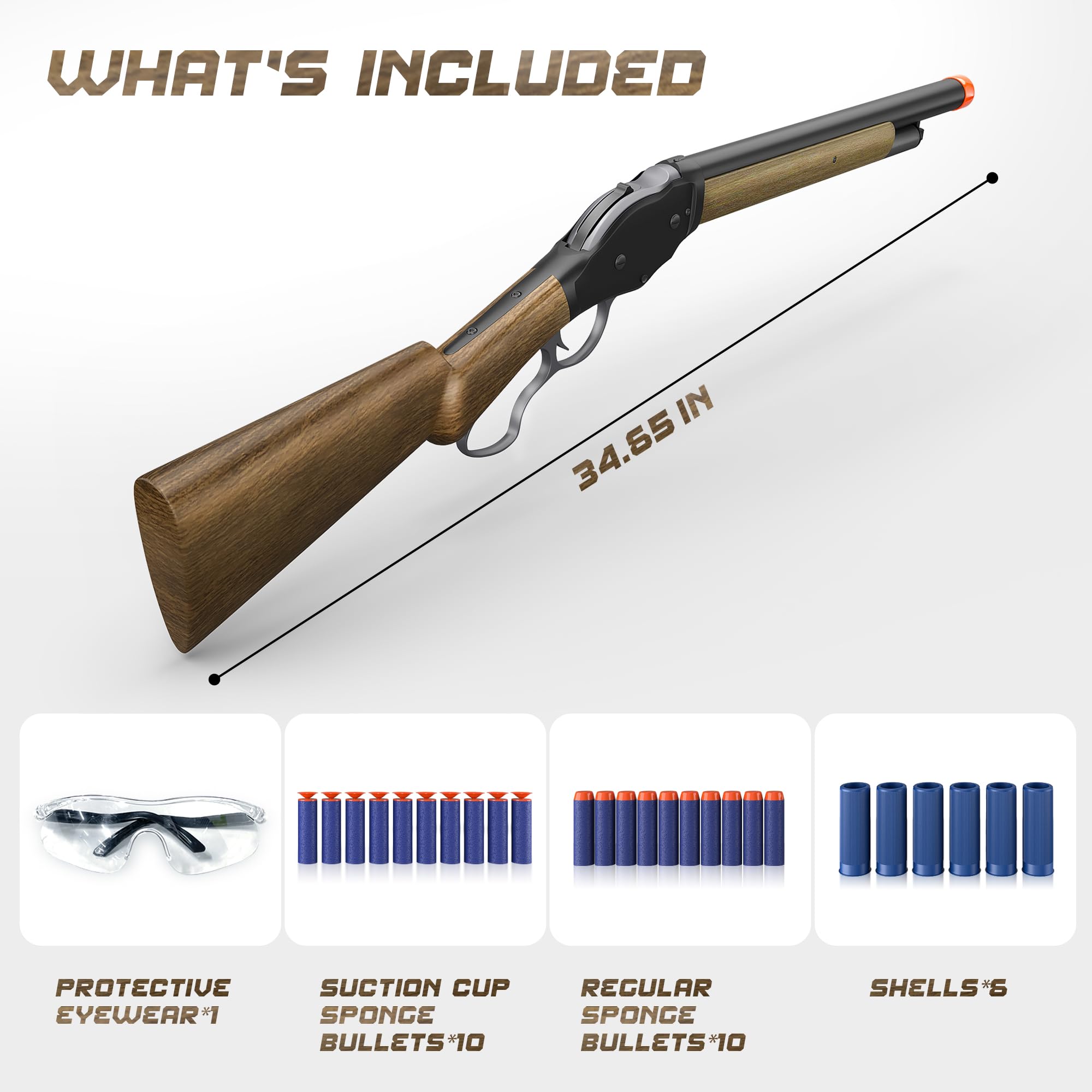 Shell Ejecting Toy Shotgun with Soft Bullets - Lever Action Design for Kids & Adults 14+ - Perfect for Outdoor Play, Nerf Battles & Target Practice