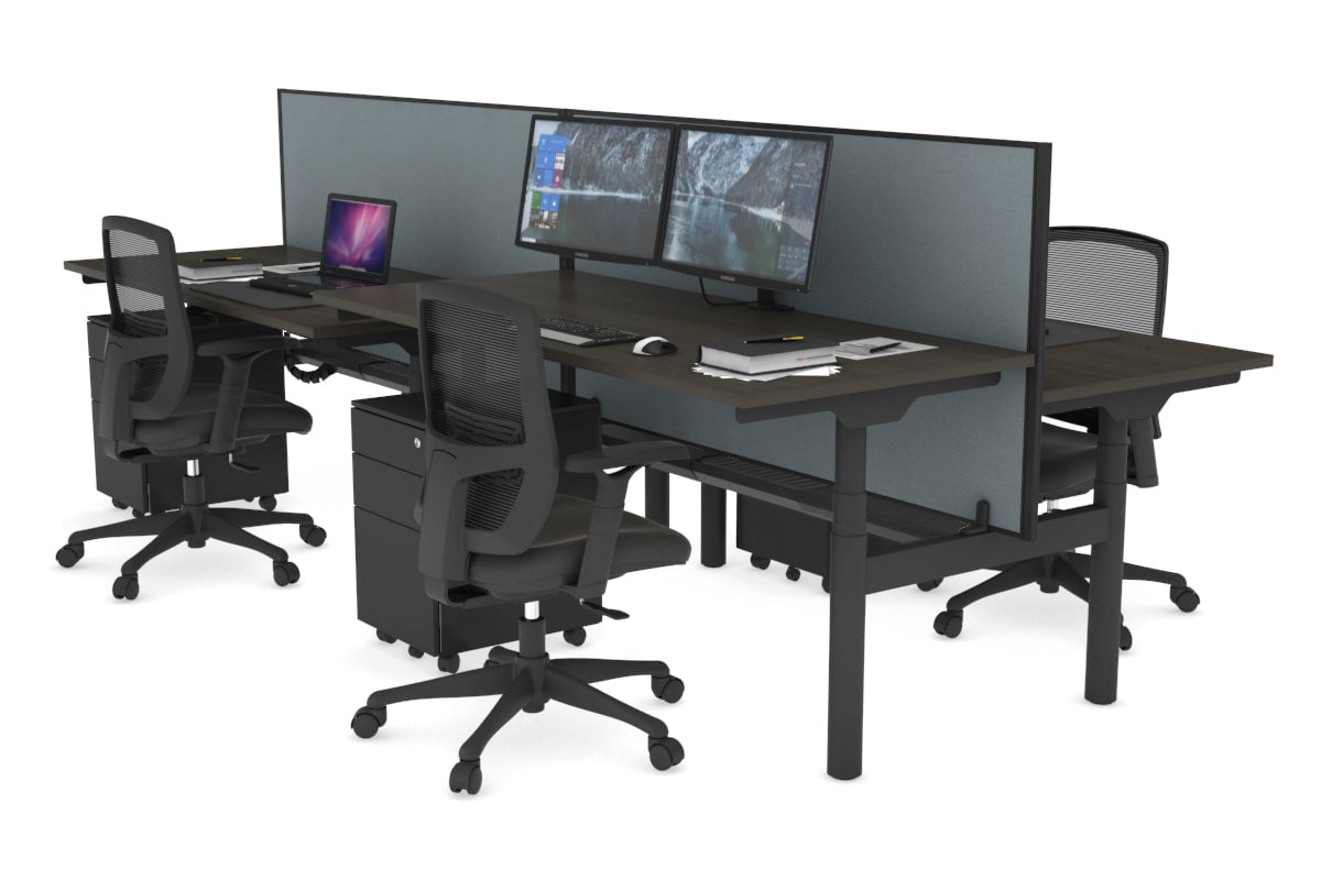 Flexi Premium Height Adjustable 4-Person H Bench Workstation - Black Frame [1200L x 700W] - Ideal for Office, Coworking Space & Home Office Setup
