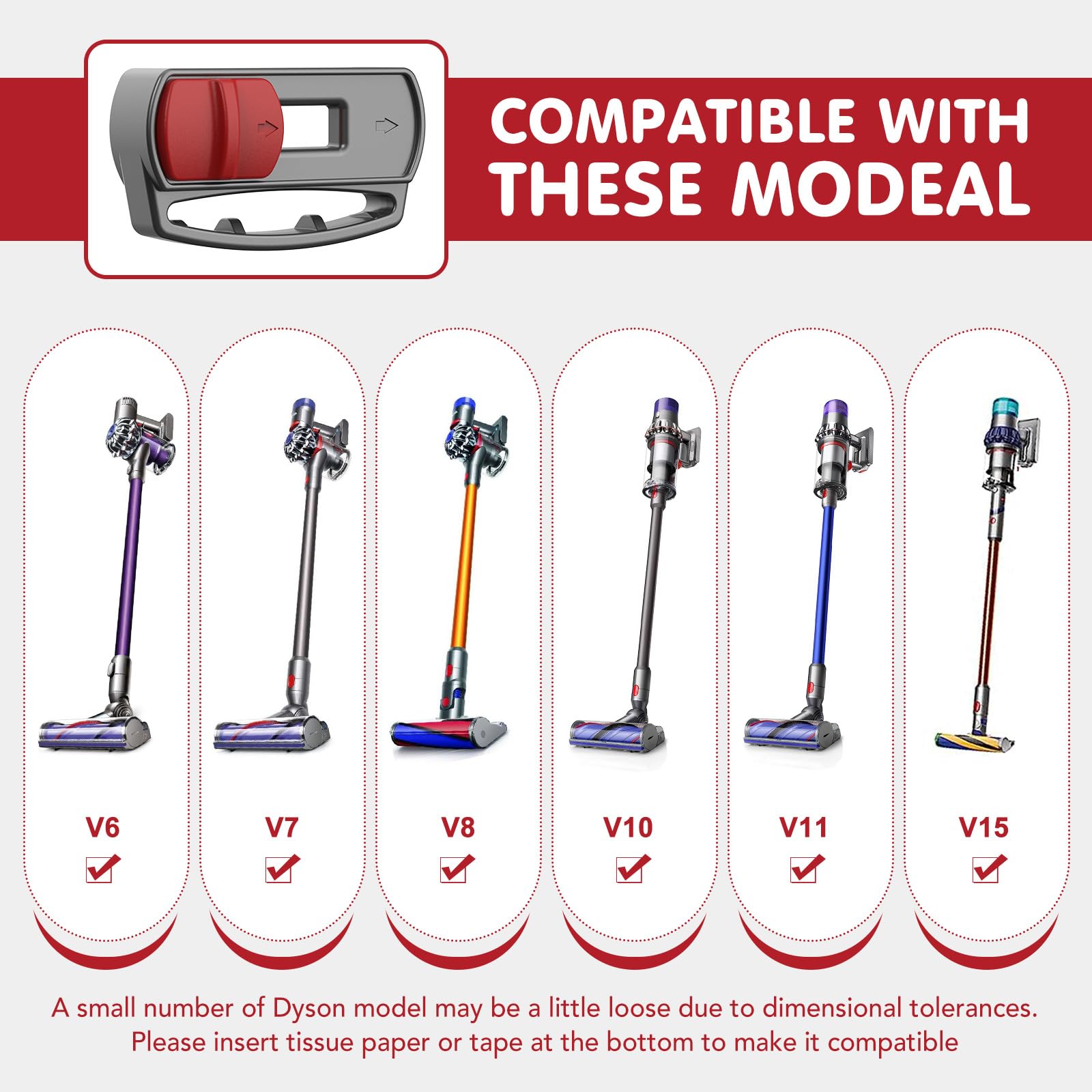 Dyson V6 V7 V8 V10 V11 V15 Vacuum Cleaner Power Button On/Off Control Clamp - Trigger Lock Attachment for Absolute/Motorhead Series (Gray Red) - Perfect for Hands-Free Cleaning and Extended Vacuum Use