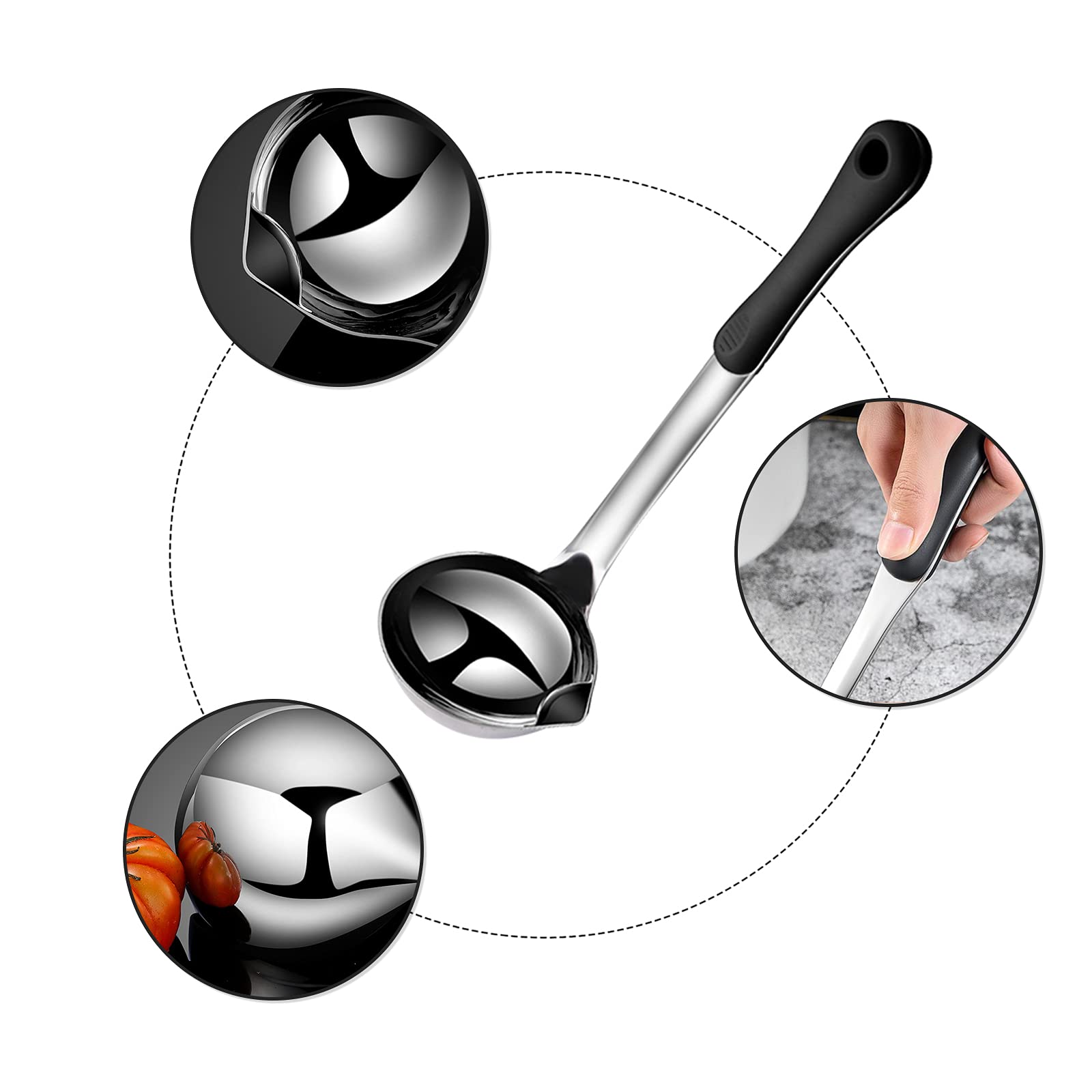 Premium Stainless Steel Gravy Ladle with Heat-Resistant Handle & Grease Separator - Perfect for Cooking, Serving Soups & Sauces (1 Pack, Black) - Ideal for Kitchens, Restaurants & Catering Events