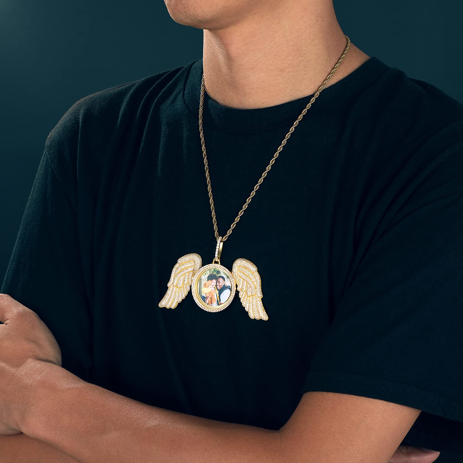 925 Sterling Silver Angel Wings Photo Necklace - Custom Personalized Picture Pendant for Men & Women - Memorial Keepsake Jewelry - Perfect Birthday Gift for Loved Ones (Great for Anniversaries, Memorials & Special Occasions)