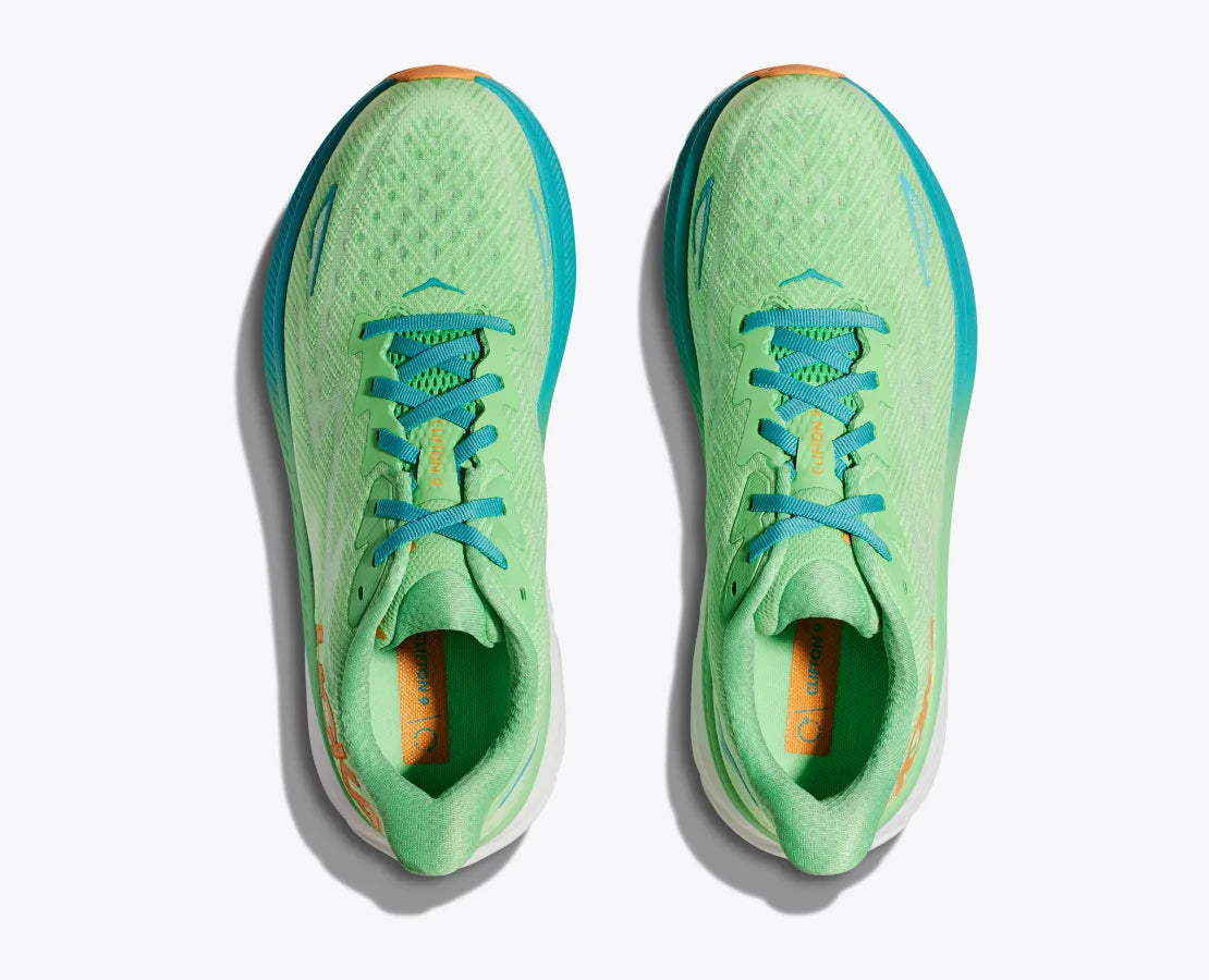 HOKA Men's Clifton 9 Running Shoes - Zest/Lime Glow | Lightweight Cushioned Sneakers for Road Running, Jogging & Daily Wear