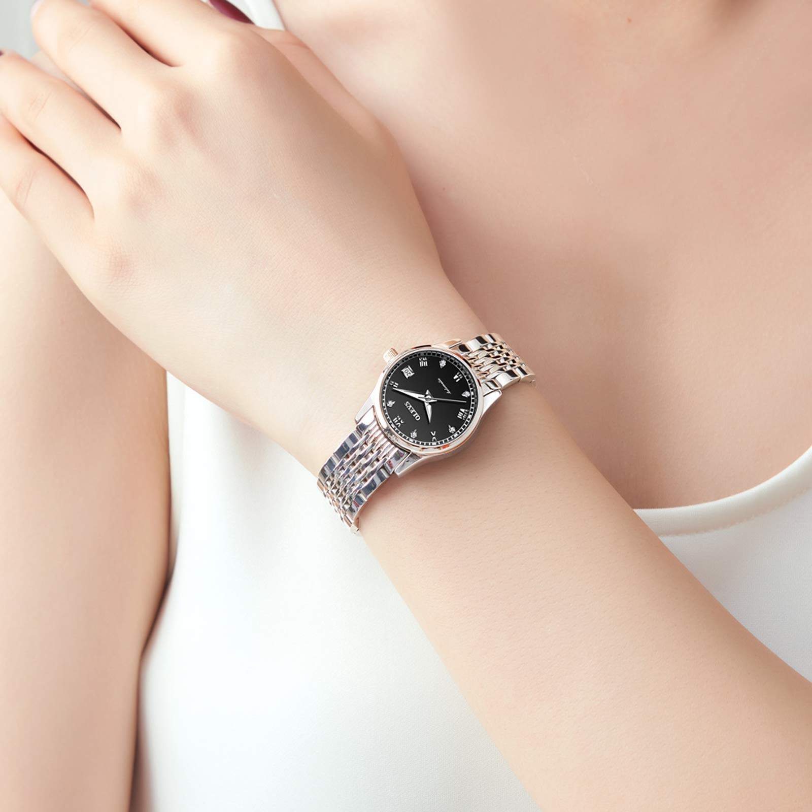 RORIOS Women's Automatic Self-Winding Mechanical Watch with Stainless Steel Band, Date Display & Luminous Hands - Elegant Dress Watch for Business, Party & Everyday Wear