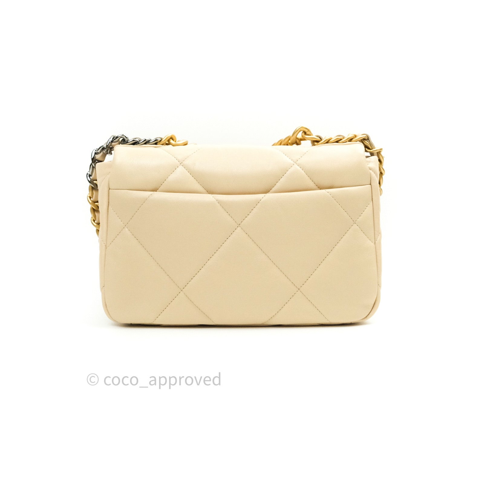 Chanel 19 Small Beige Goatskin Leather Bag with Mixed Gold & Silver Hardware - Luxury Designer Handbag for Women, Perfect for Everyday Use & Special Occasions