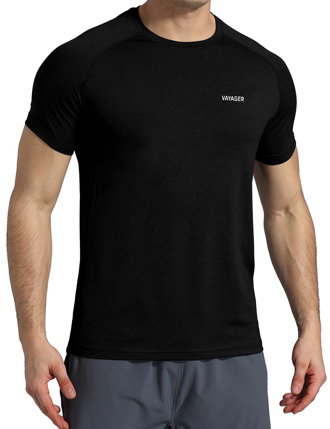 VAYAGER Men's Quick Dry Running Shirt - Loose Fit Performance Short Sleeve Athletic Workout Top - Lightweight Moisture Wicking for Jogging, Gym & Outdoor Sports