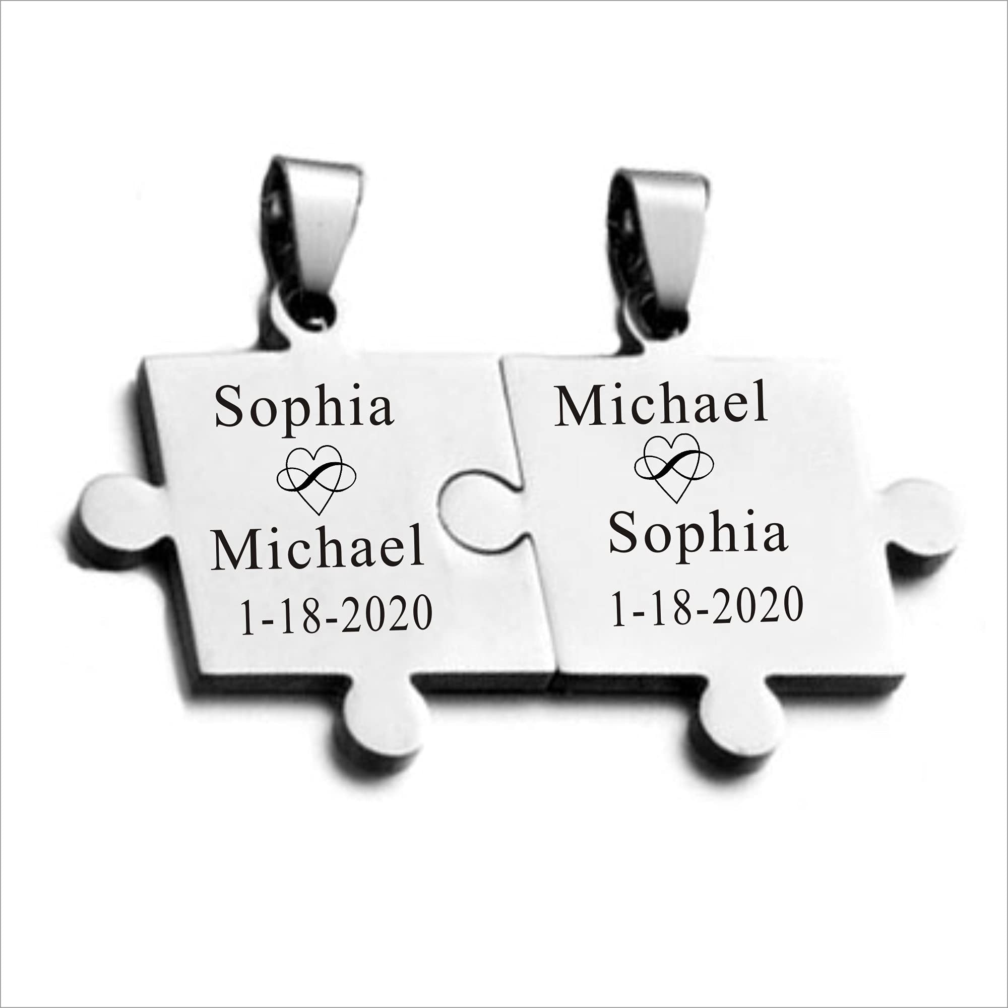 Custom Puzzle Necklace Set - Engraved Couple Jewelry for Anniversaries & Gifts