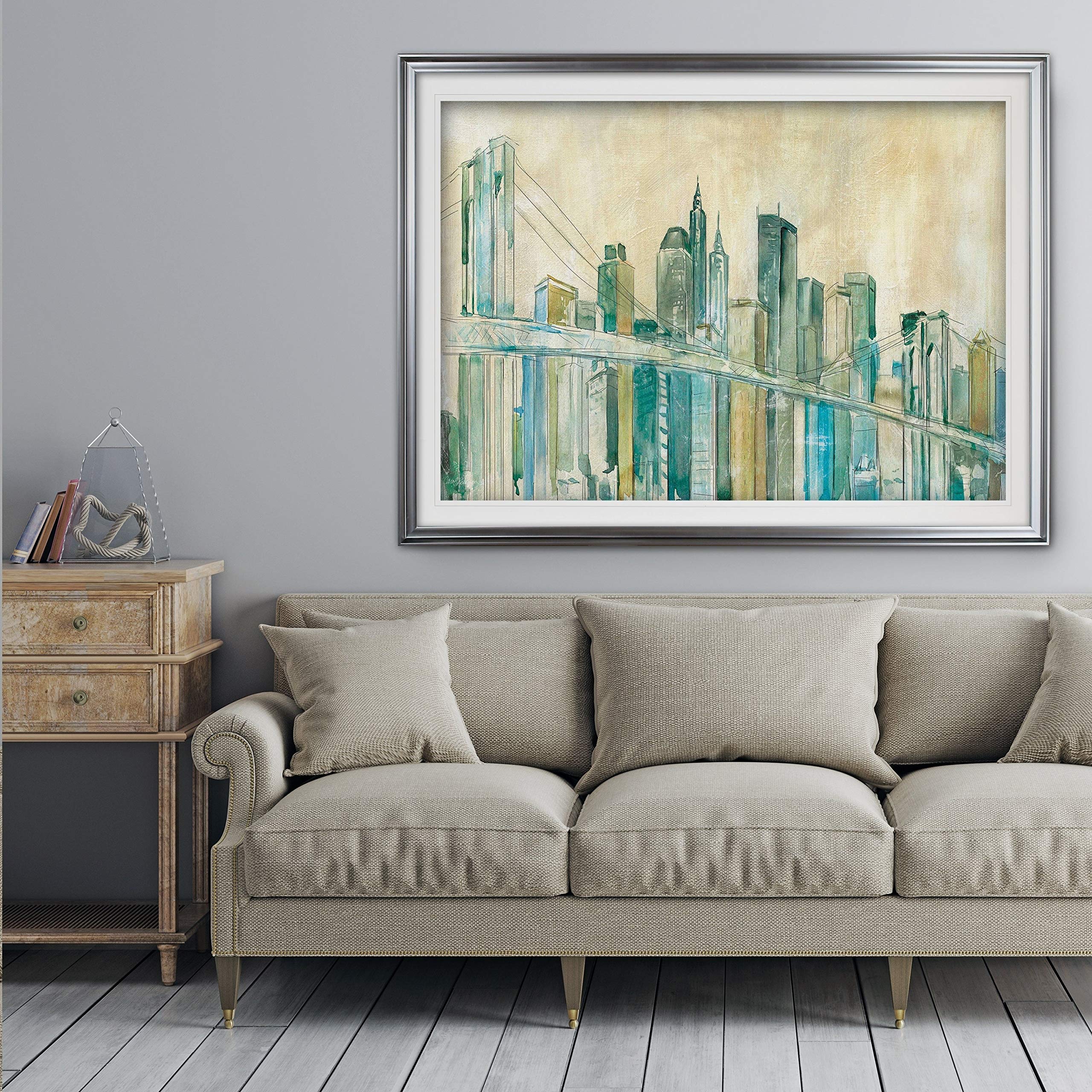 WEXFORD HOME New York City Skyline Art Print - Premium Framed Wall Decor in Gold, Oversized 24x36 - Perfect for Living Room, Office & Home Decor