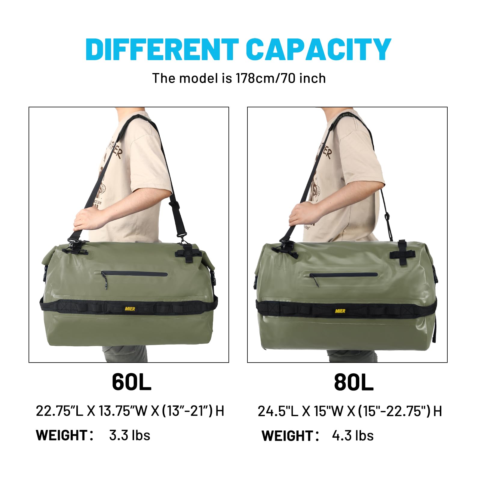 MIER Large Waterproof Duffel Bag Rolltop Dry Backpack - 60L/80L Durable Travel Duffle for Kayaking, Rafting, Boating, Swimming, Camping, Gym & Beach - Perfect for Outdoor Adventures & Water Sports