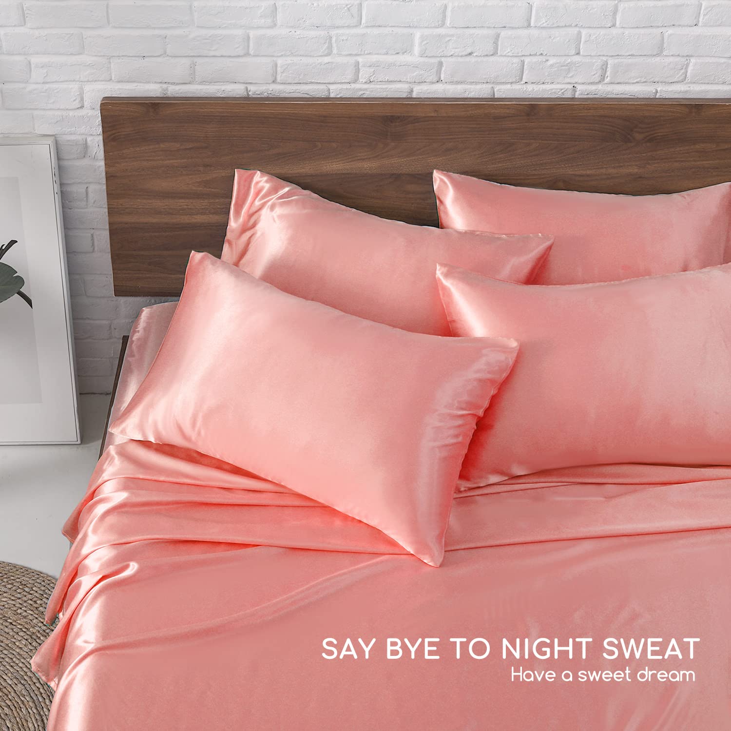 MR&HM Satin Bed Sheets Set - 6 Piece King Size Silky Bedding with 15