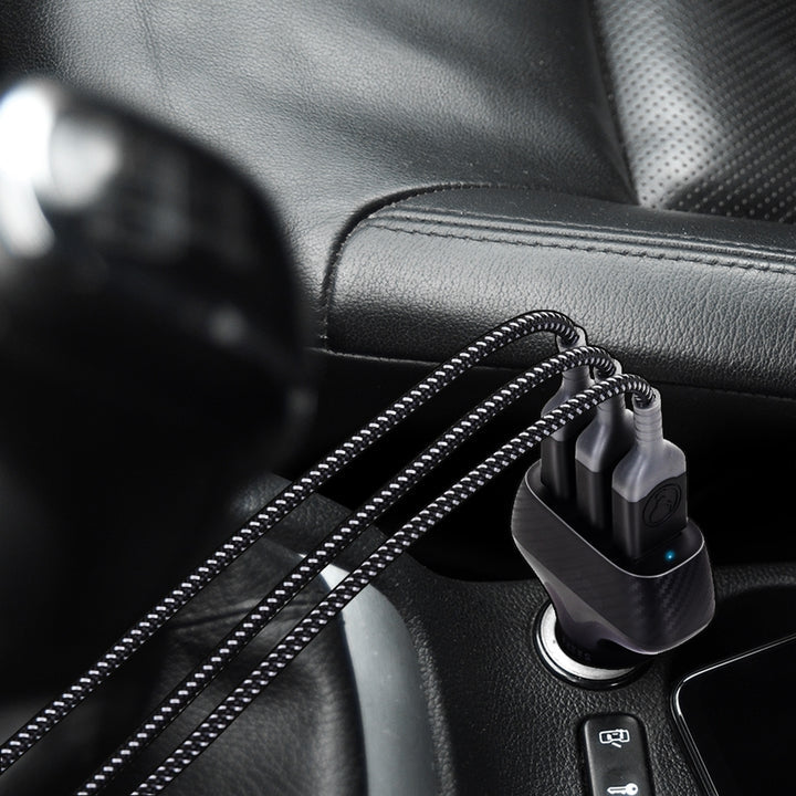 Bonelk Carbon Series 36W Fast Car Charger with 3 USB Ports - Black | Quick Charge for iPhone, Android, Samsung | Perfect for Road Trips & Daily Commute