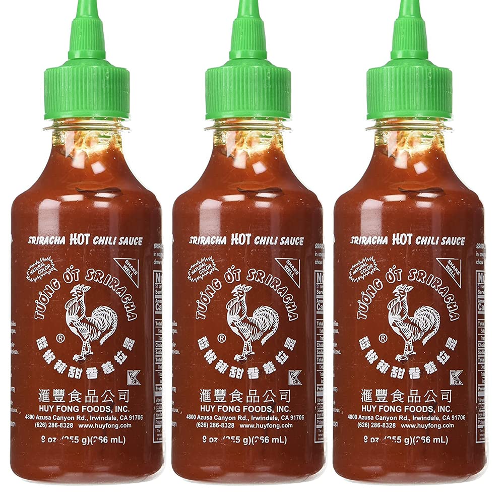Sriracha Hot Chili Sauce 9oz (Pack of 3) - Spicy Thai Chili Garlic Sauce for Cooking, Dipping & Asian Cuisine | Perfect for Pho, Ramen, Stir Fry & More